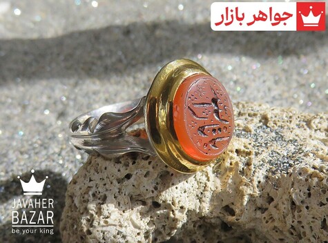انگشتر نقره عقیق یمنی نارنجی مردانه دست ساز [یا ثارالله]
